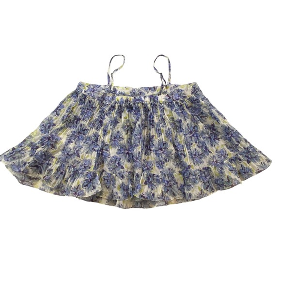 En Saison Blue Odessa Floral Pleated Babydoll Cami Top Ruffle Hem Womens Medium - Picture 5 of 13